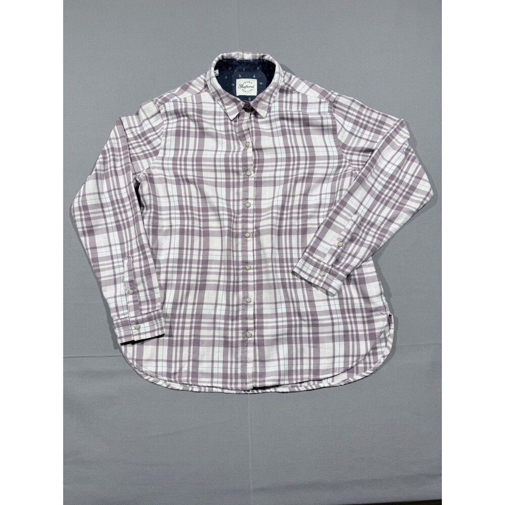 Jachs Girlfriend Women Top Cotton Purple Size M Flannel Pearl Snap Plaid Pockets